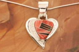 Calvin Begay Genuine Spiny Oyster Sterling Silver Heart Pendant